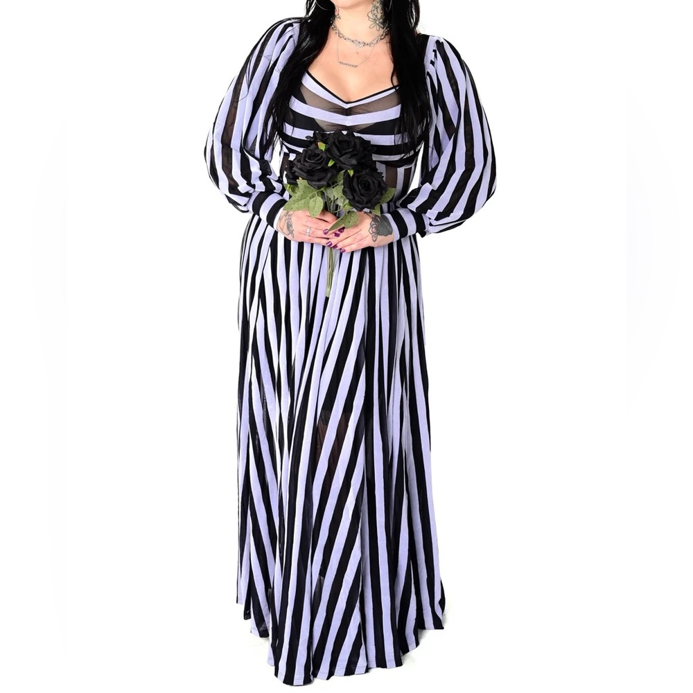 Foxblood Victoria striped mesh gown